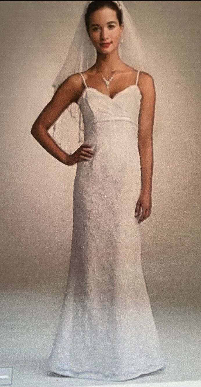 David's Bridal Beaded Lace Spaghetti Strap Sheath Wedding Gown Size 8